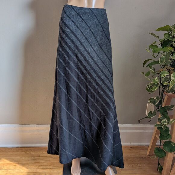 Vintage 90s Express Wool Maxi Skirt Gray Knit Stripe Ombre Academia Size 13 - Picture 1 of 10